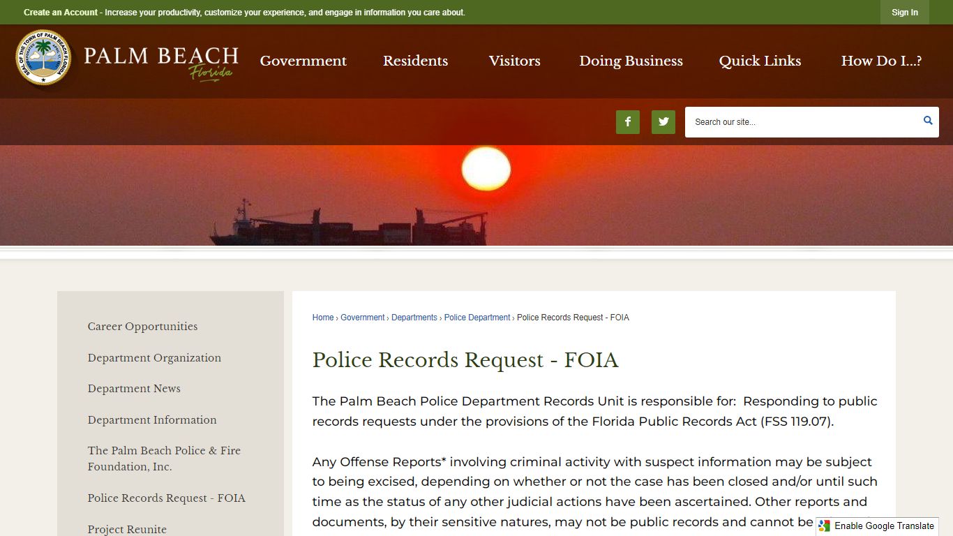 Police Records Request - FOIA | Palm Beach, FL - Official Website